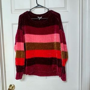 Maurices Pink Colorblock Stipe Chennille Sweater